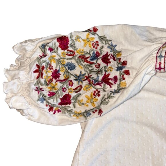 Solitaire Womens Embroidered Puff Sleeve Blouse-Cream-M-GUC - Picture 5 of 8